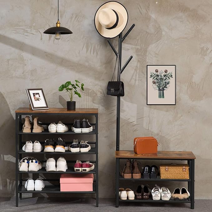 HOOBRO Coat Rack Shoe Bench, 3-Tier Shoe Rack, Industrial Shoe Organizer - Image 5