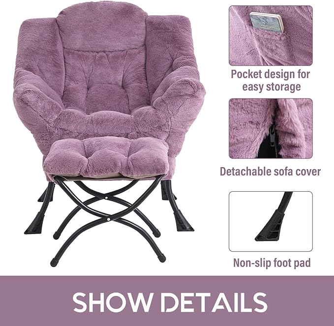 LITA Lazy Chair with Ottoman, Modern Accent Leisure Upholstered Sofa Chair - Image 6