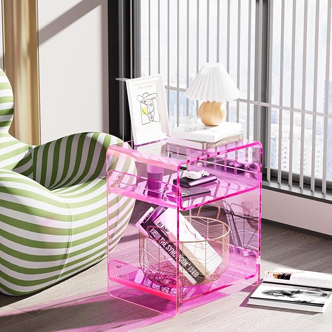 Clear Acrylic 3-Tier End Table/Nightstand – Sleek Bedside Storage - Image 2