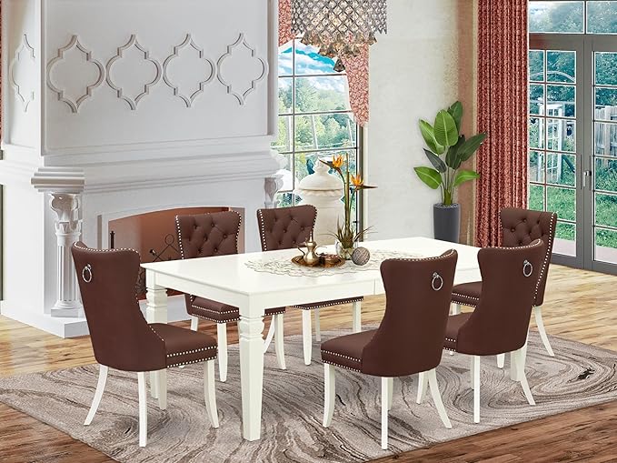 East West Furniture LGDA7-LWH-26 7 Piece Dining Set Contains a Rectangle - Image 2