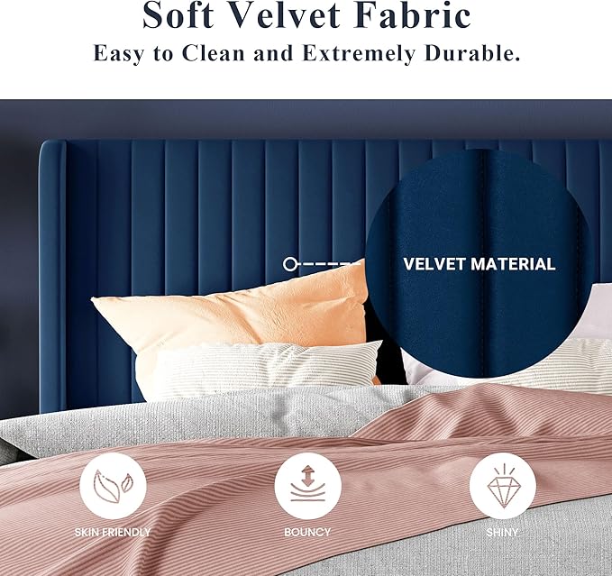 Allewie Full Size Velvet Bed Frame/Vertical Channel Tufted Wingback - Image 5