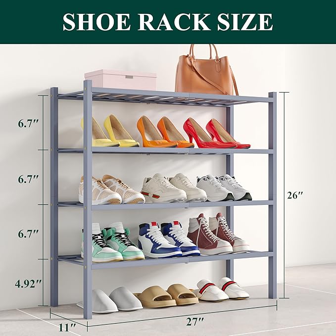 Smiry Shoe Rack, 4 Tier Bamboo Shoe Organizer, Stackable Free Standing Wooden - Image 2