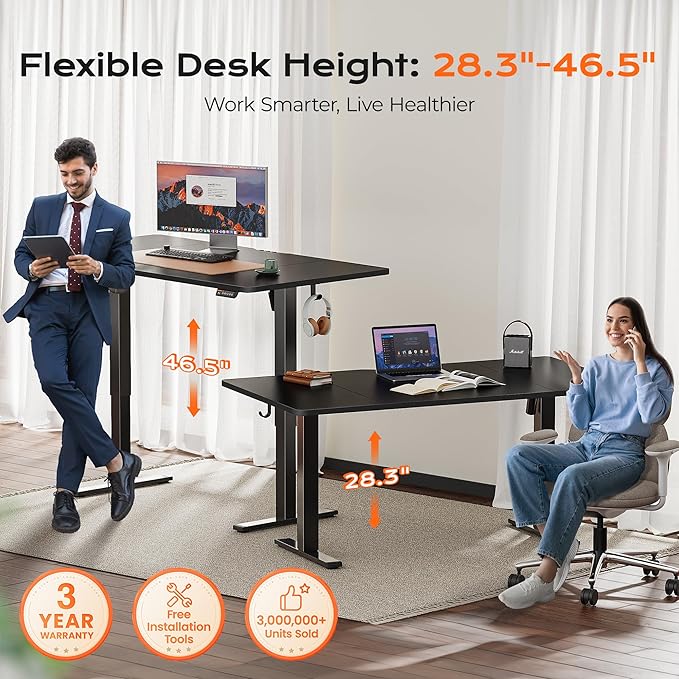 Huuger 63 x 28 Large Electric Standing Desk, Height Adjustable Computer Desk - Image 3