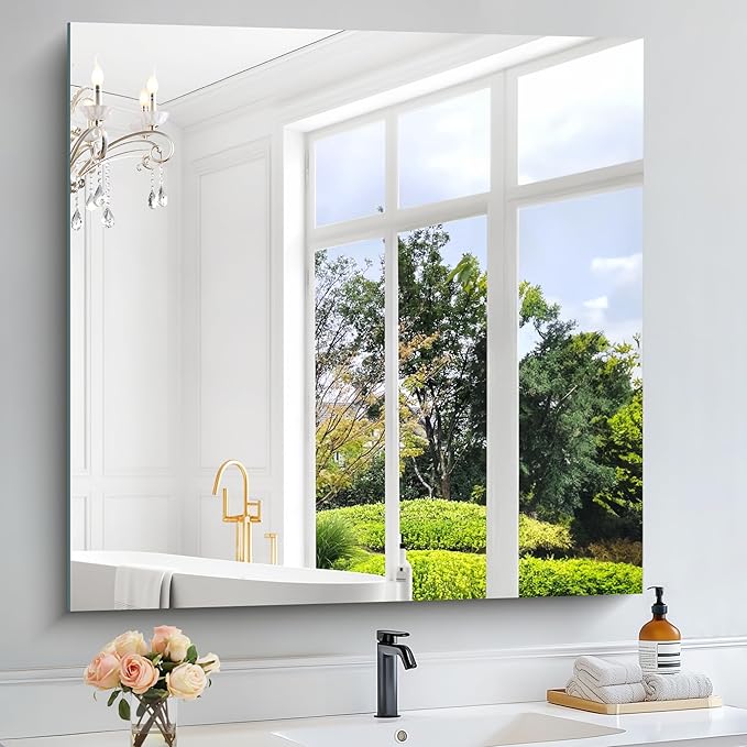 KOCUUY Large Frameless Mirror, 36x36 Inch Square Bathroom Vanity Mirror - Image 2