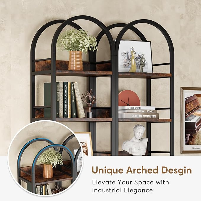 LITTLE TREE 78.7 Inches Tall Arched Bookshelf, 6 Tiers Skinny Open Bookcase - Image 4