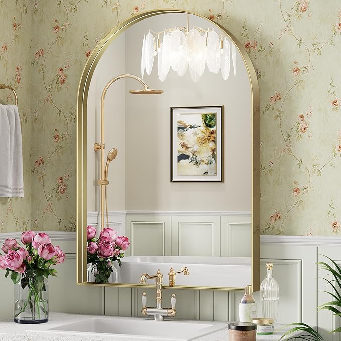 Brightify Arched Mirror, 30 x 40 Inch Gold Arch Mirror, Metal Frame Wall Mirror by Brightify