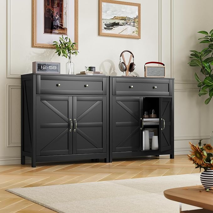 Buffet Sideboard with 2 Barn Doors, Freestanding Floor Storage Cabinet - Image 4
