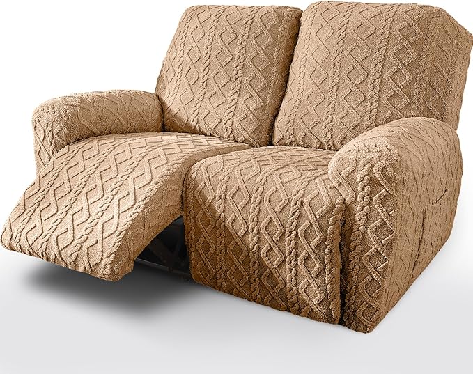 vctops 6 Pieces Geometric Jacquard Plush Recliner Loveseat Slipcovers Soft by vctops