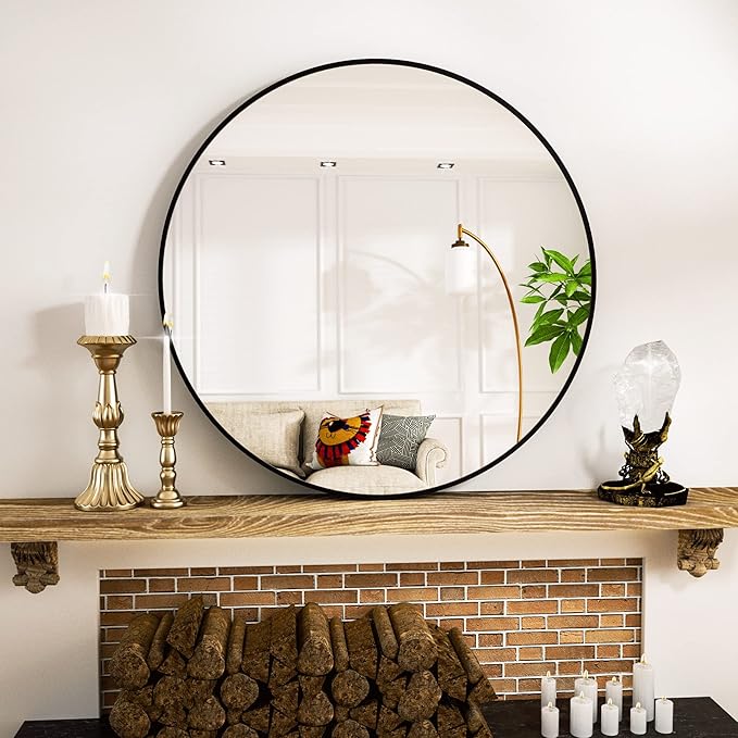 Round Mirror 15.7" Black Wall Mounted Circle Mirrors Vanity Mirror - Image 5