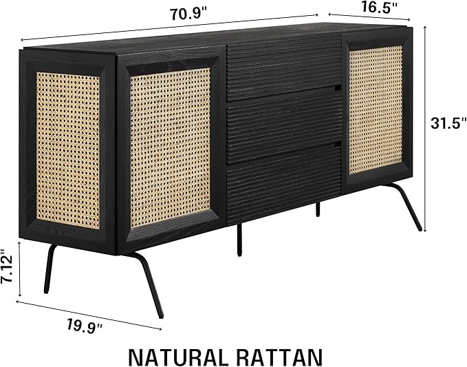 NTC MOSSIC Sideboard with 2 Doors and 3 Drawers, Buffet Cabinet with Natural - Image 2