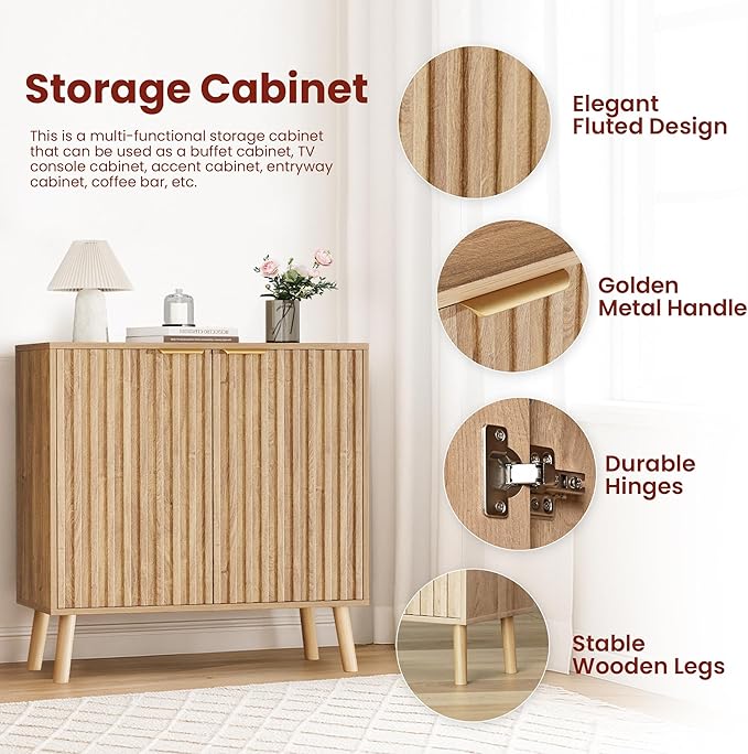 Pamapic Fluted Storage Cabinet, Sideboard Buffet Cabinet - Image 6