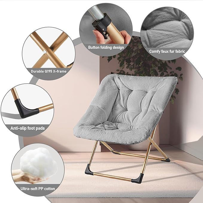 Comfy Oversized Saucer Chair, Soft Faux Fur Reading Lounge Chair - Image 5