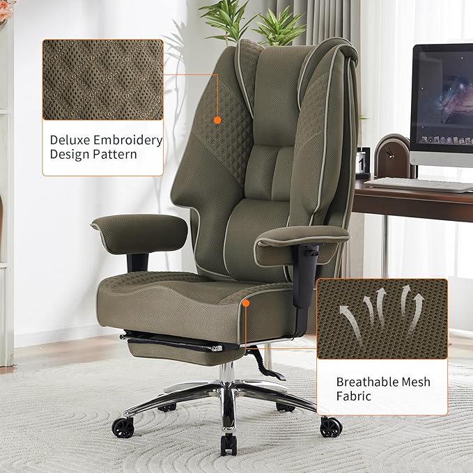 Big and Tall Office Chair 400lbs Wide Seat, Leather High Back Executive Office - Image 6