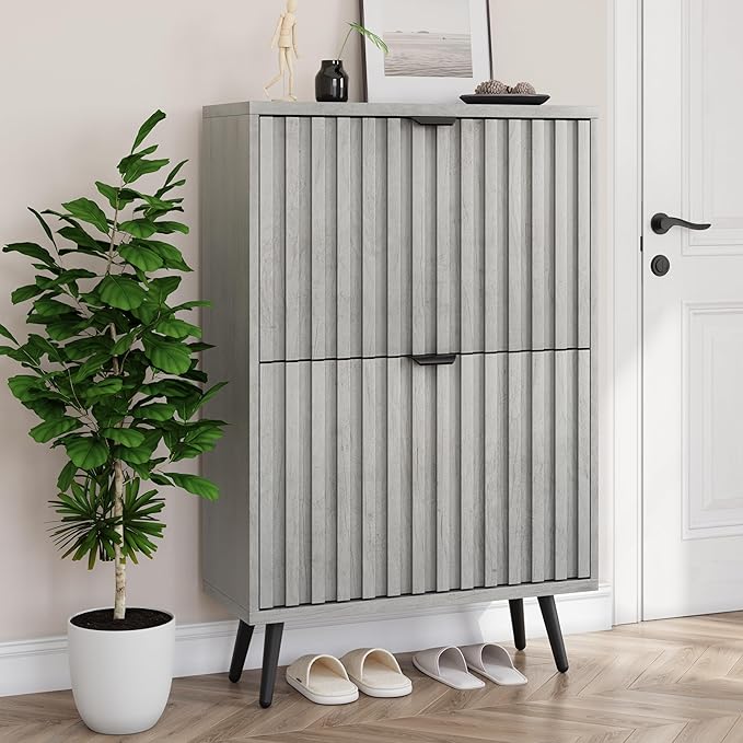 Smuxee Shoe Cabinet with 2 Flip Drawers, 23.6" Grey Hidden Shoe Storage Cabinet by Smuxee