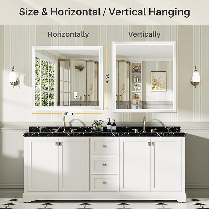 40x30 Inch White Bathroom Mirror - Image 6