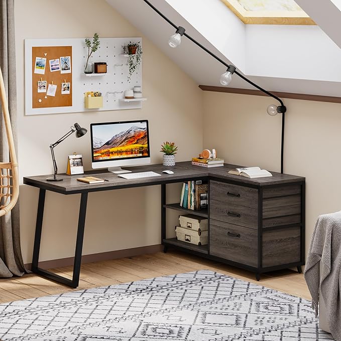 Tribesigns L-Shaped Desk with 3 Drawers, Reversible Corner Home Office Computer - Image 8