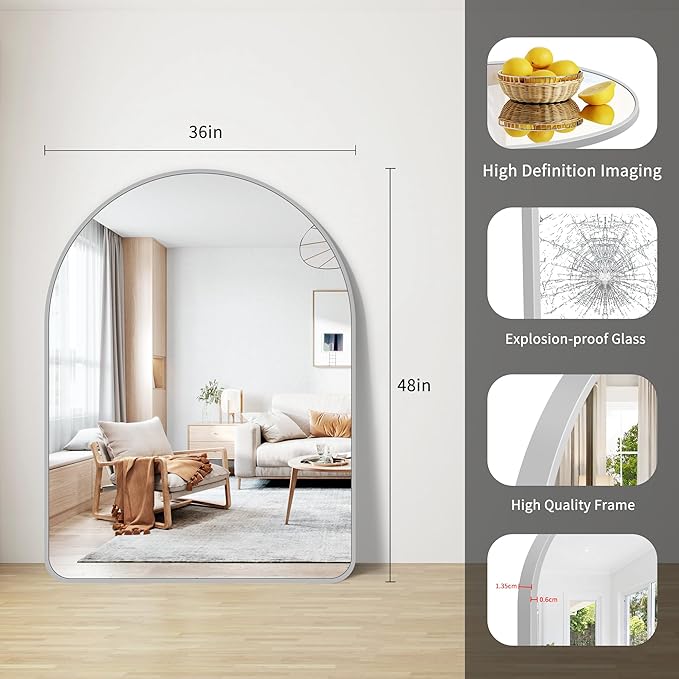 FORBATH Large Arched Wall Mirror 48x36 Inch, Arched Mirror - Image 7