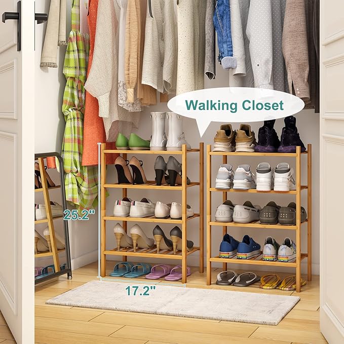 Small Shoe Rack, 4-Tier Rack for Entryway, Bamboo Wood Shoe Shelf for Closet & - Image 4
