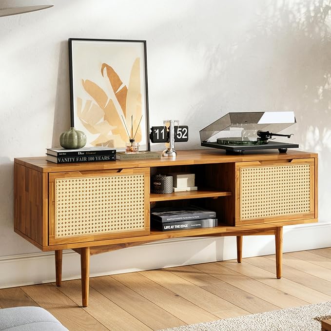 Bme Oliver TV Stand for TVs up to 55", Mid-Century Solid Wood TV Console by Bme