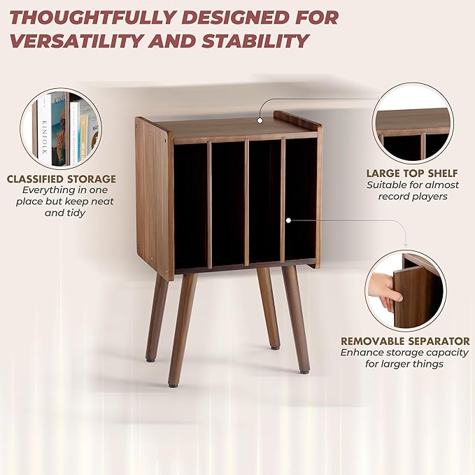 Wooden Record Player Stand, Vinyl Record Storage Holder Table - Image 3