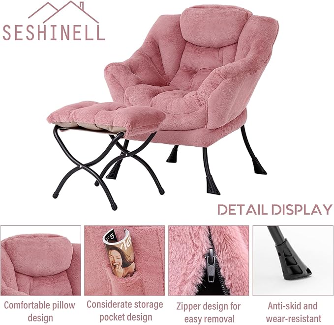 Lazy Chair with Ottoman, Modern Accent Chair Contemporary Lounge Leisure Sofa - Image 4