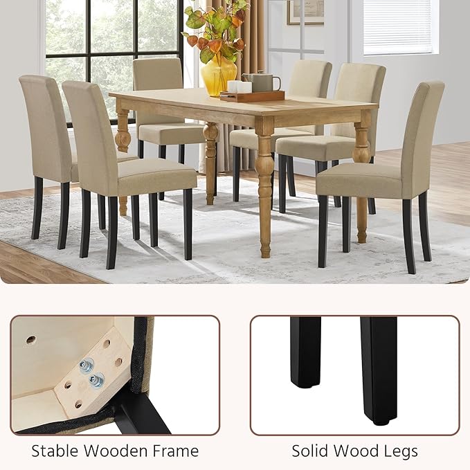 Yaheetech Dining Chairs Set of 6 Fabric Upholstered Parson Kitchen Chairs - Image 7