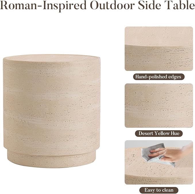 COSIEST 14.4" Outdoor Side Table, Round Concrete End Table - Image 6