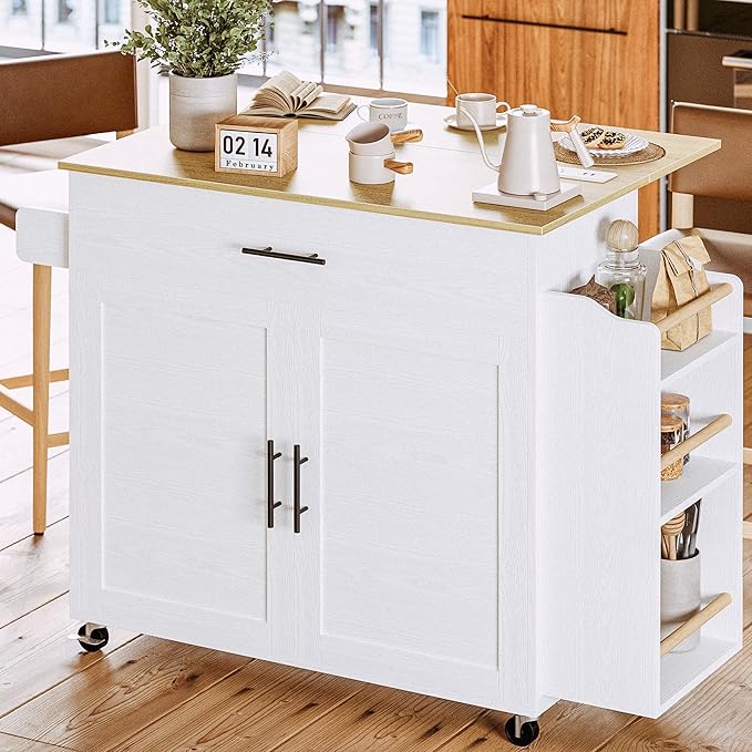 IRONCK Kitchen Island with Storage, Rolling Kitchen Island on Wheels with Drop by IRONCK