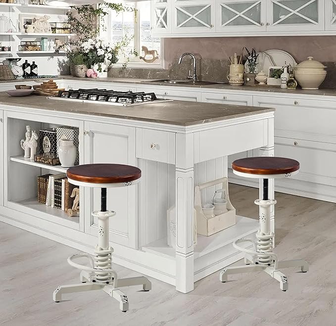 Topower Industrial Retro Vintage Farm Wooden Seat Tractor Stool Kitchen Swivel - Image 6