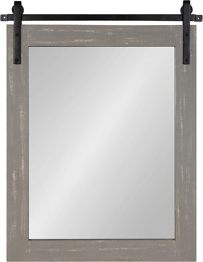 Kate and Laurel Cates Rustic Wall Mirror, Farmhouse Barn Door-Inspired Wall - Image 4