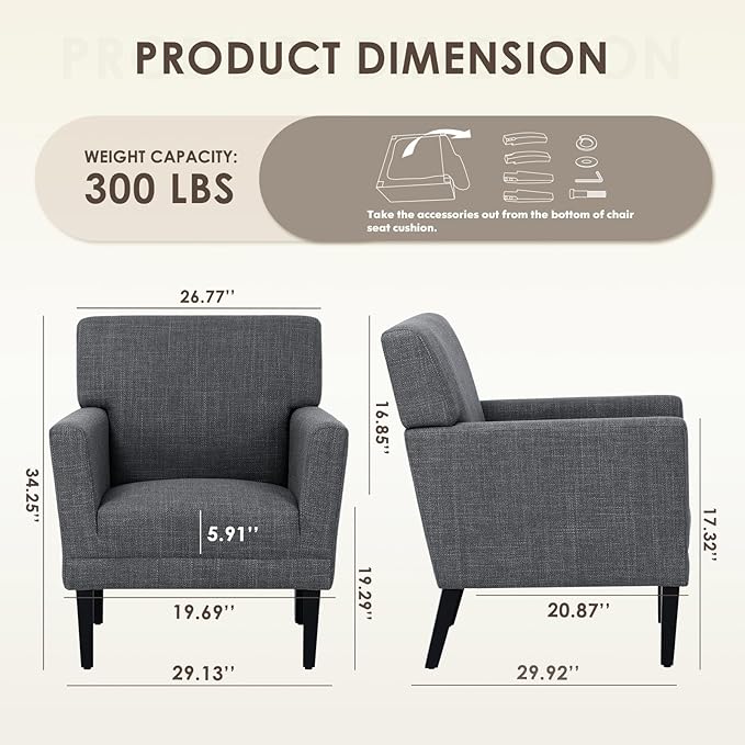 COLAMY Modern Accent Chair for Living Room, Upholstered Fabric Accent Armchair - Image 2