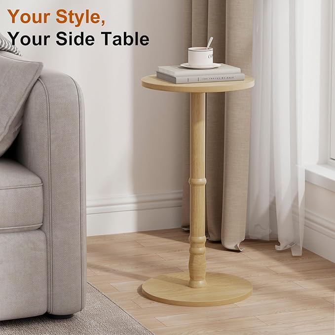 Round Side Table, Solid Wood Pillar - Image 3