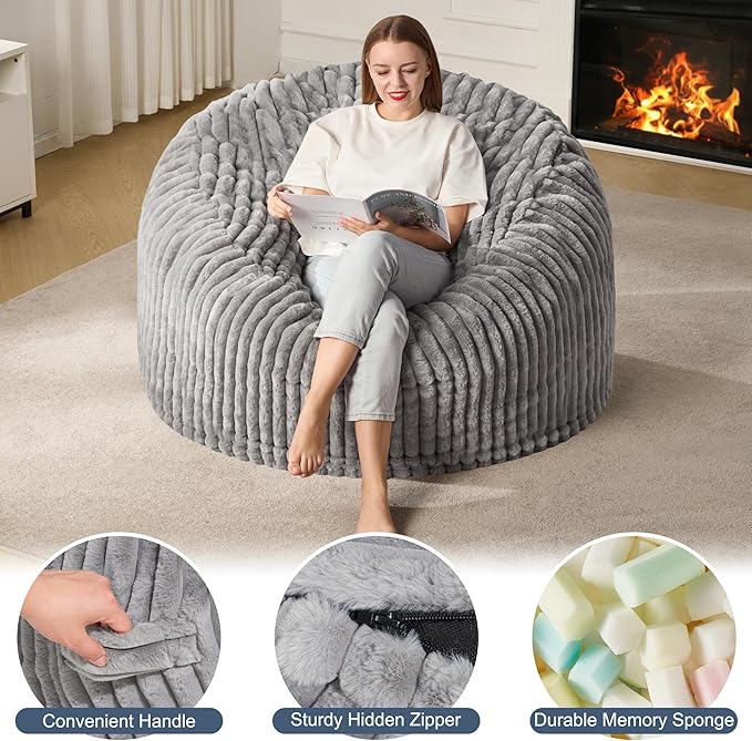 Hobestluk 4ft Bean Bag Chairs for Adults Large Beanbag Chair - Image 4