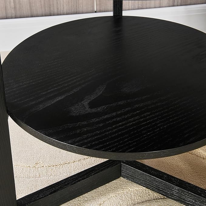 Large Round End Table with Storage Shelf, Rustic Beside Tables with Umbrella Top - Image 10