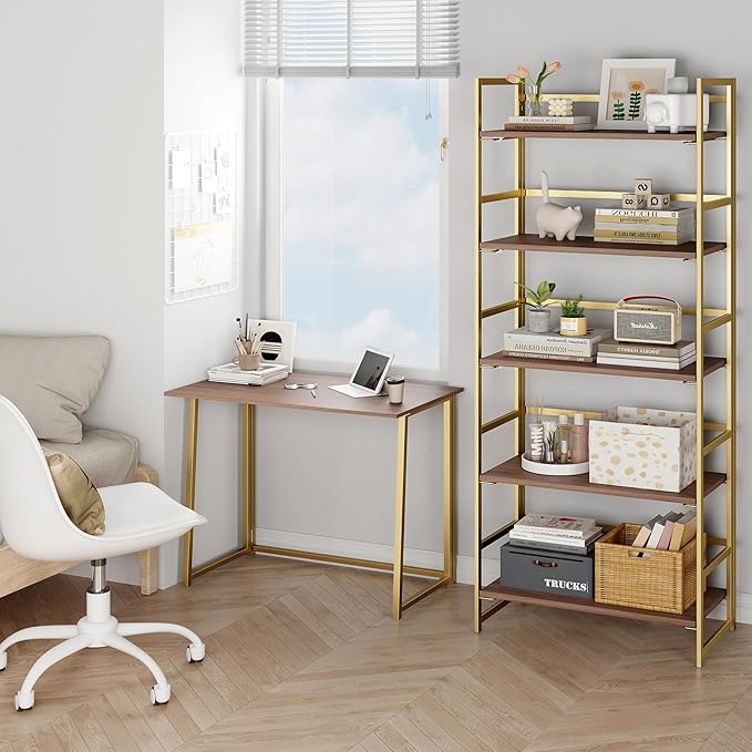 BHG Vintage Multifunctional Folding Bookshelf, 5 Tier No-Assembly Plant Stand - Image 2