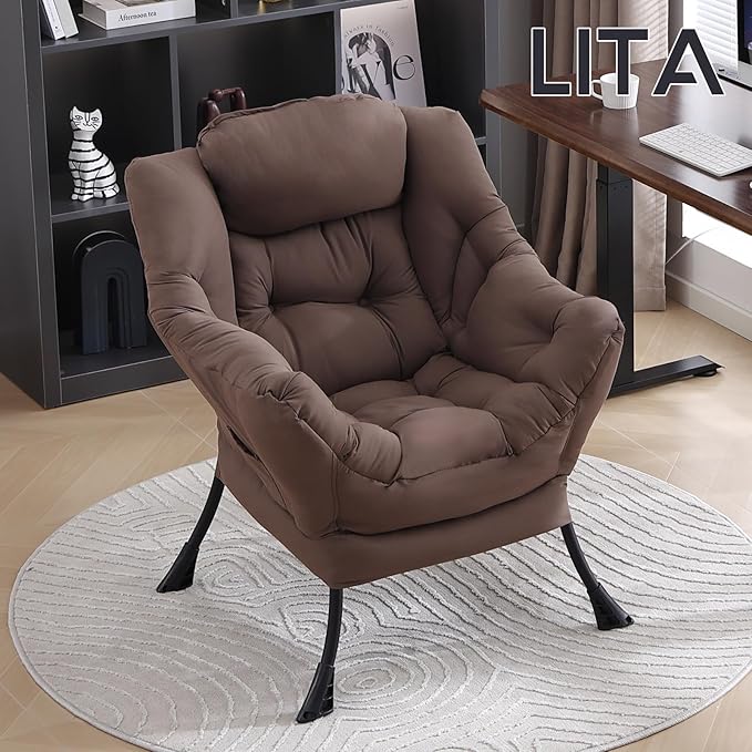 LITA Lazy Chair with Ottoman, Modern Accent Leisure Upholstered Sofa, - Image 7