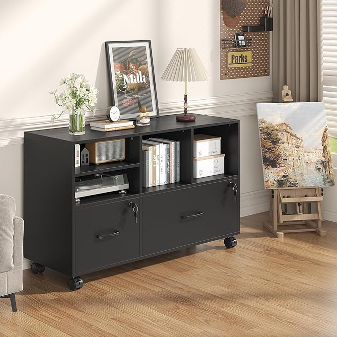 2 Drawer Wood Mobile Large Lateral File Cabinet - Image 8