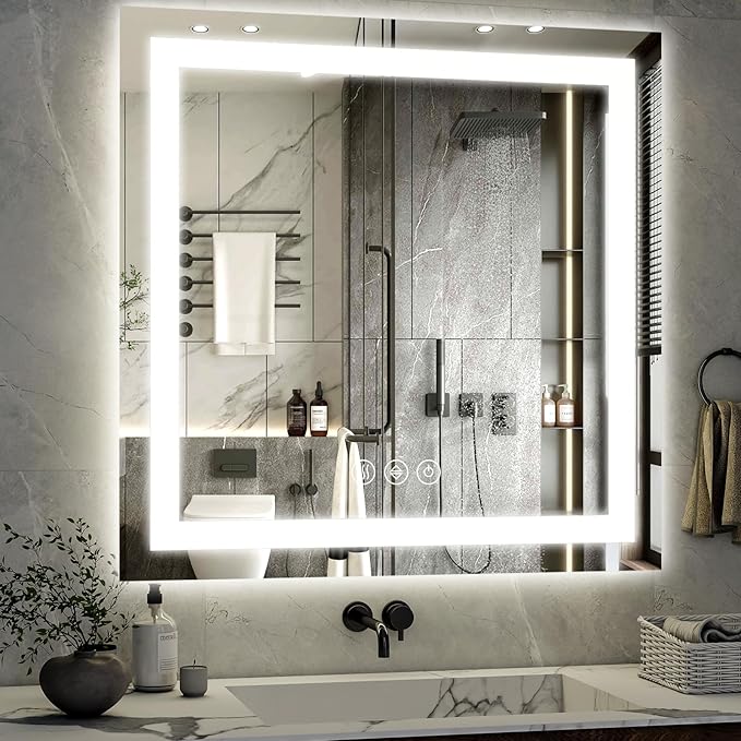 47"x 47" LED Bathroom Mirror, Backlit + Front Lit, LED Bathroom Mirror by XRAMFY