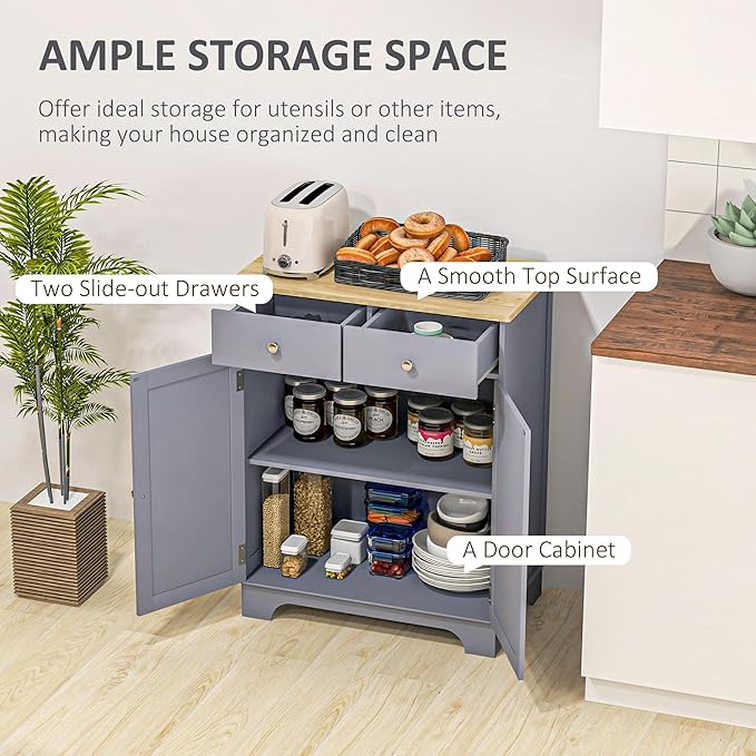 HOMCOM Sideboard with Solid Wood Countertop, Modern Kitchen Storage Cabinet - Image 4
