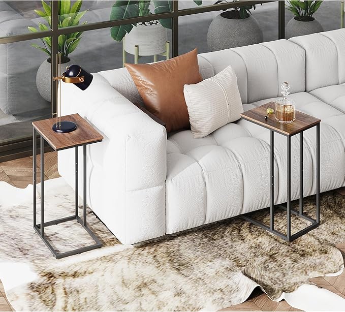 WLIVE Brown Side Table Set of 2, C Shaped End Table Sets, Small Sofa Side - Image 2