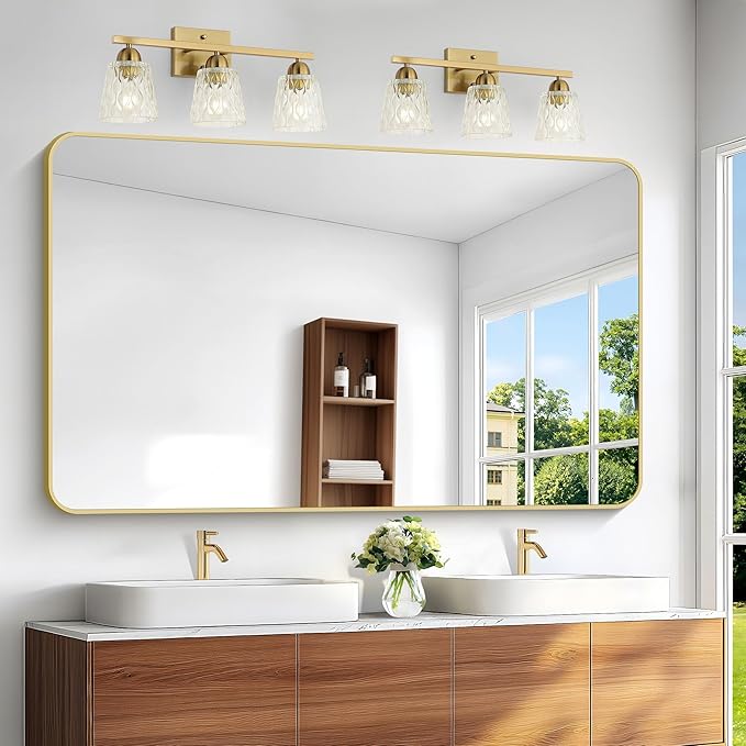 BONEWEI Gold Bathroom Mirror, 60x36 inch Wall Mirror by BONEWEI