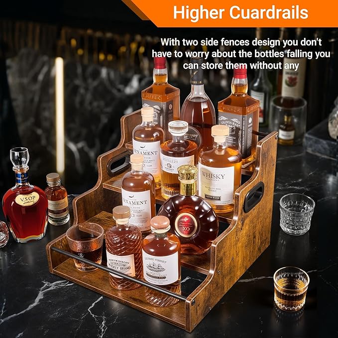 4-Tier Liquor Bottle Display Shelf, Holds up to 16 Bottles, Extra Large Rustic - Image 9