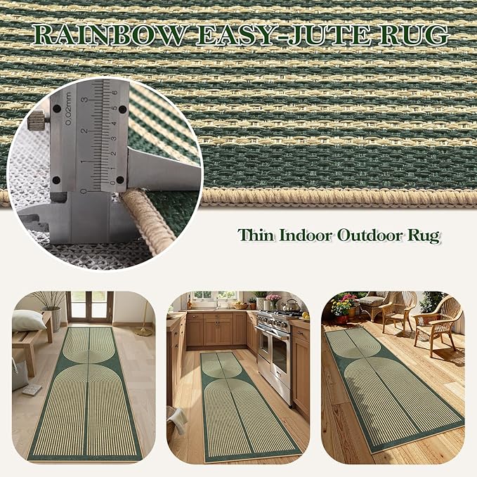 Lahome Modern Rainbow Easy Jute Kitchen Runner, 2x8 Indoor Outdoor Runner Rug - Image 3