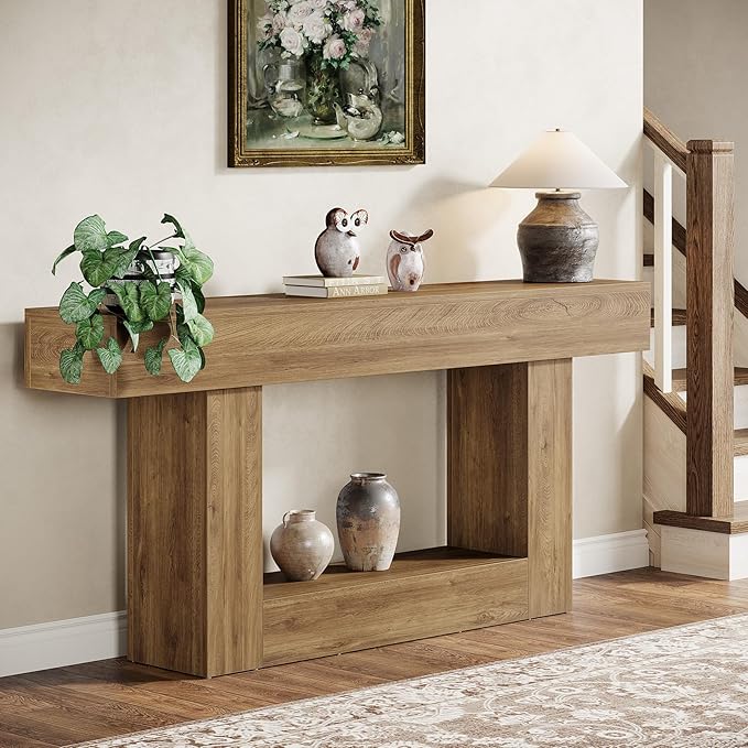 Tribesigns 63" Console Table, Farmhouse 2-Tier Entryway Table - Image 5