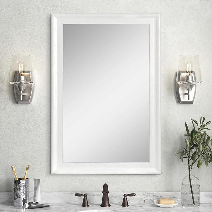 CULER White Wood Wall Mirror for Bathroom, Rectangle Rustic 24 x 36 inch by Culer
