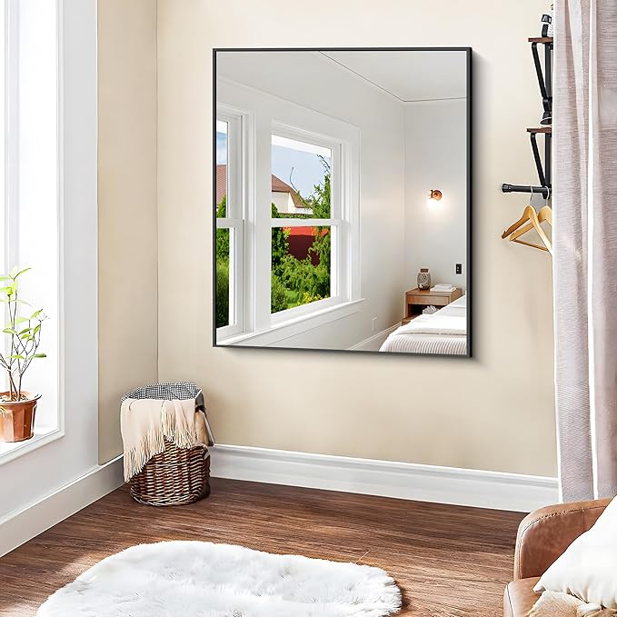 KOCUUY Black Rectangle Mirror, Large Black Wall Mounted Mirror, Metal Framed - Image 3