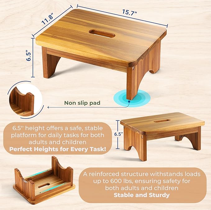 Wooden Step Stool, 6.5'' One Step Stool - Image 3