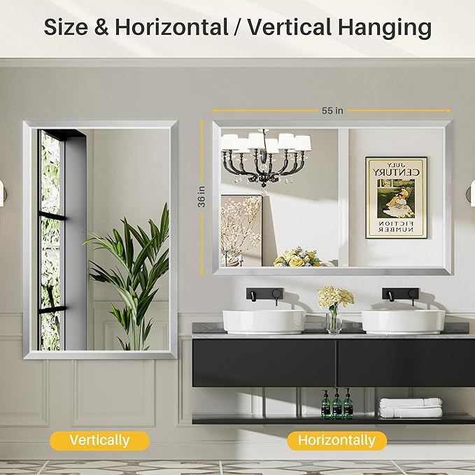 55x30 Inch Silver Bathroom Mirror - Image 5
