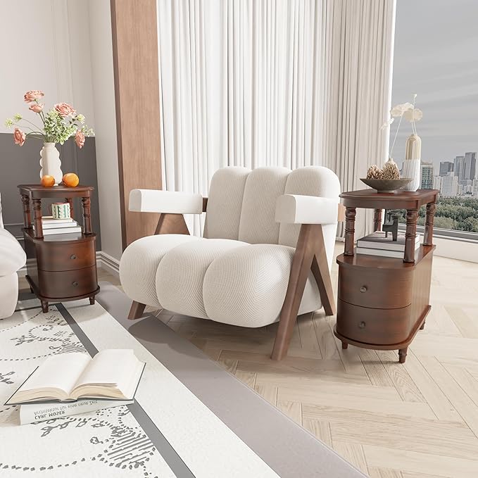 2 Set of Wood End Table with 2 Drawers and Storage Shelf, Narrow Sofa Side Table - Image 5