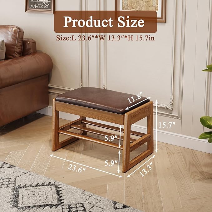 Shoe Rack Bench Seat Rubberwood 2-Tier Wooden Storage Bench 550lbs Compact - Image 2